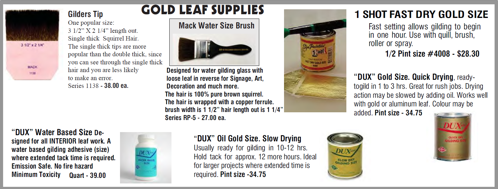 gold leaf supplies descrip and prices - Gold Leaf Supplies