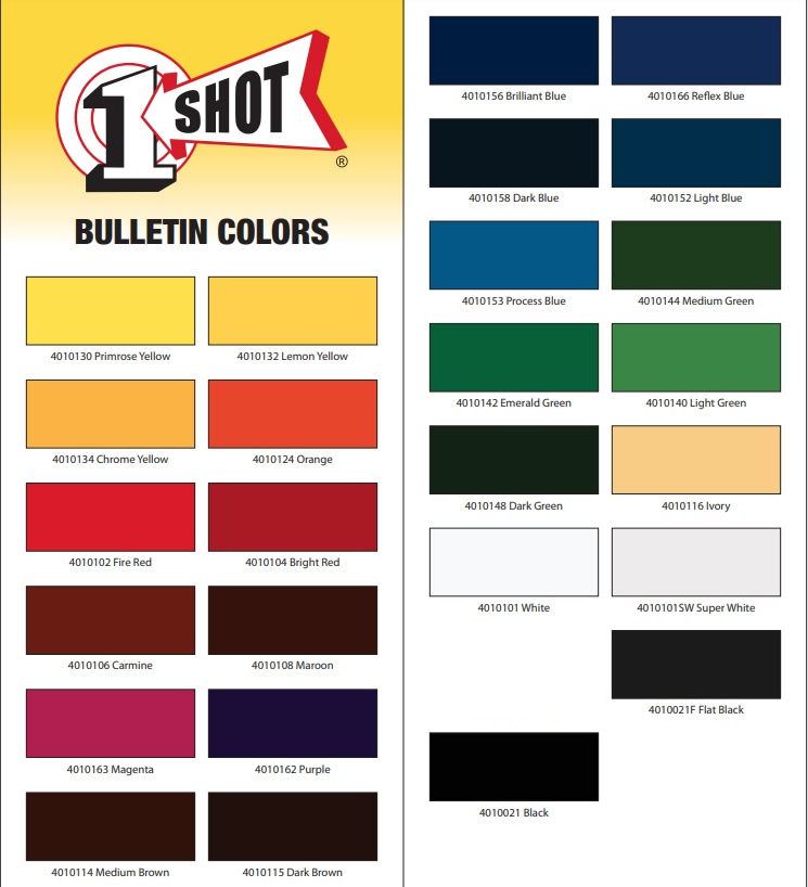 1 shot bulletin color card Apr - 1 SHOT CHROMATIC BULLETIN COLORS