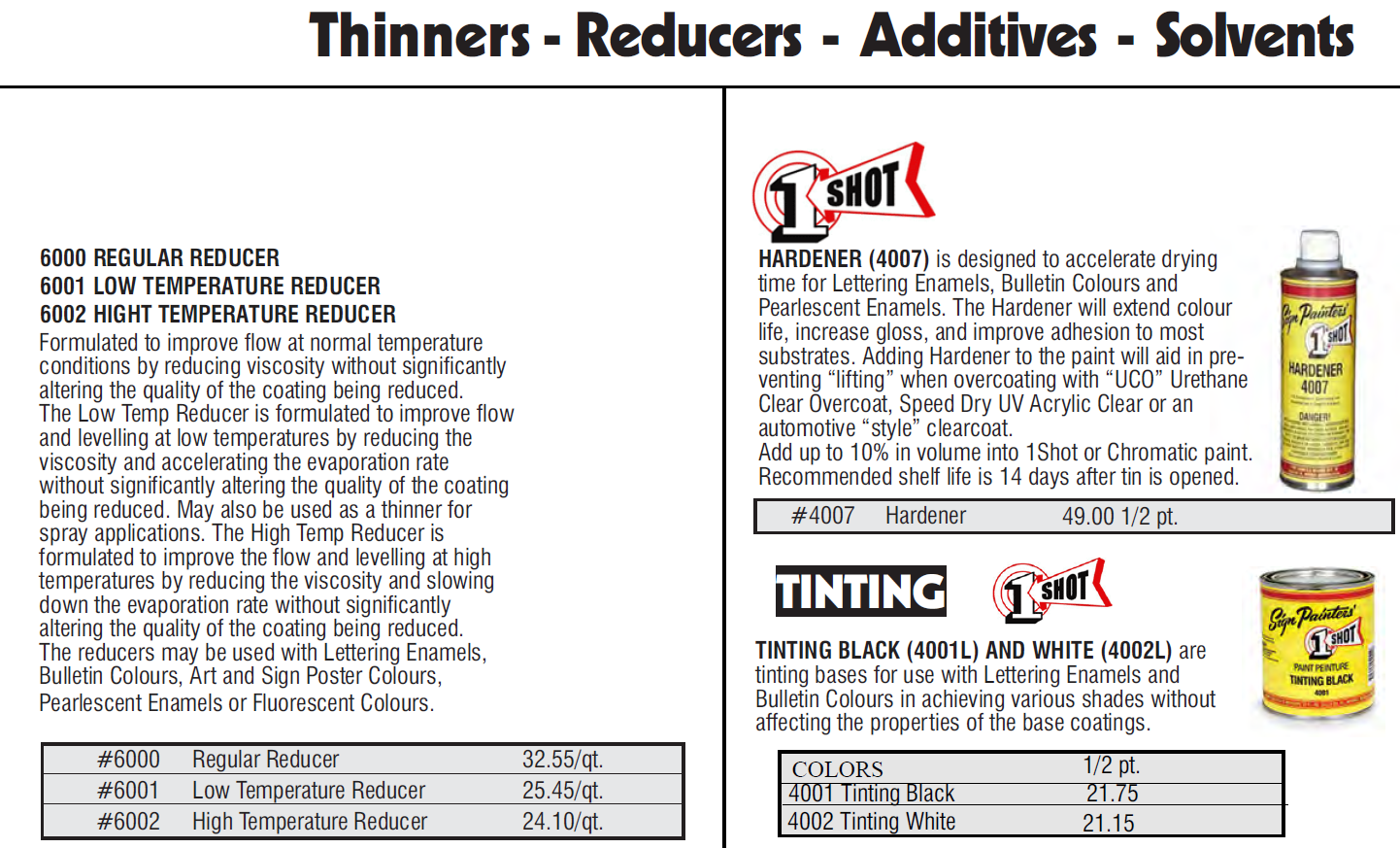 1 shot thinners reducers additives oct 2022 1 - 1 Shot Reducers, Tinting, Hardener, Brush Cleaner