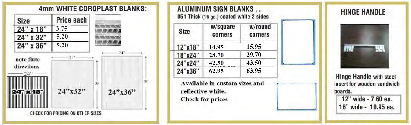 Sign Blanks - Sign Blanks - "Coroplast" - Hinge Handle - Aluminum Blanks