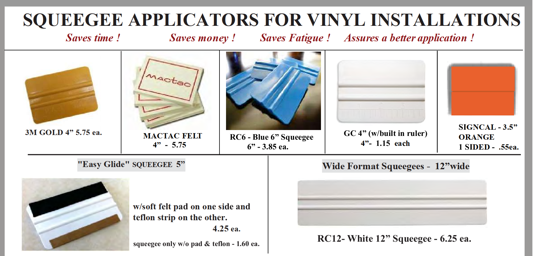 Squeegees for Vinyl Application Graphic Commerce Ltd.