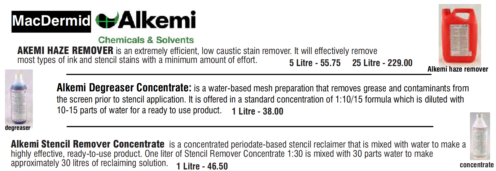 Alkemi prices 1 1 - Screen Emulsion and Stencil Removers