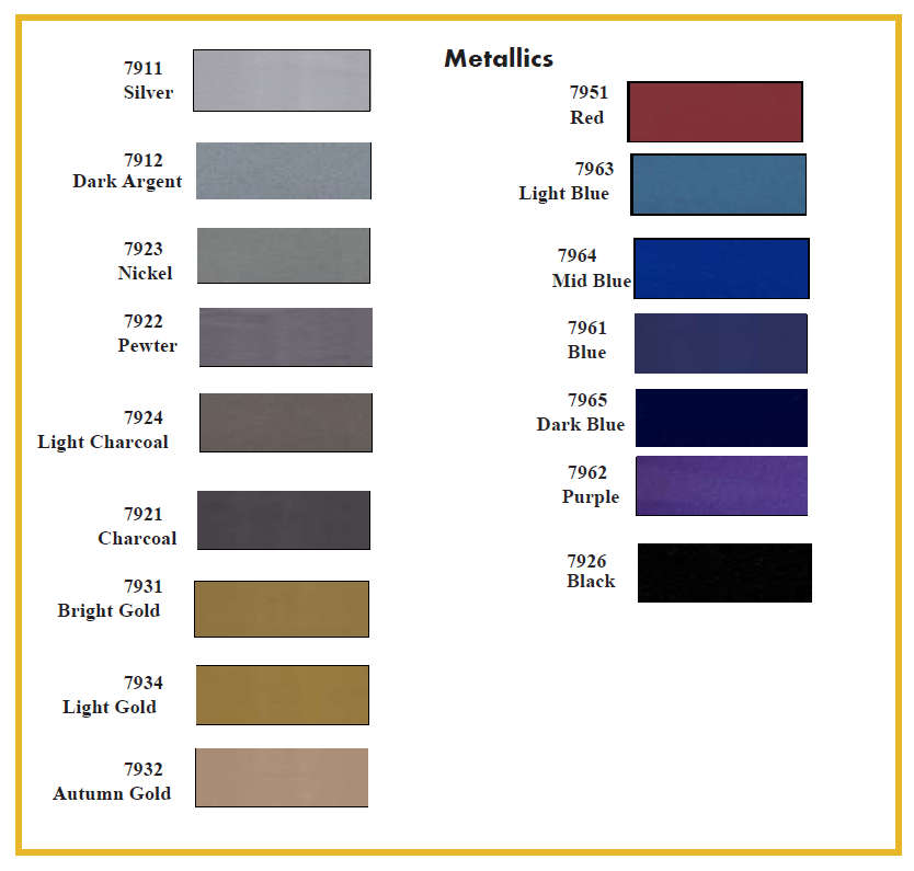 Tape metallic chart - Pinstriping Tape - 2 mil High Performance Cast Vinyl - Opaque Colors and Metallic Colors