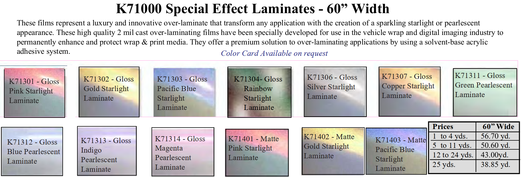 spec. effect laminates aug 2022 - K71000 Special Effect Laminates - 60" Width