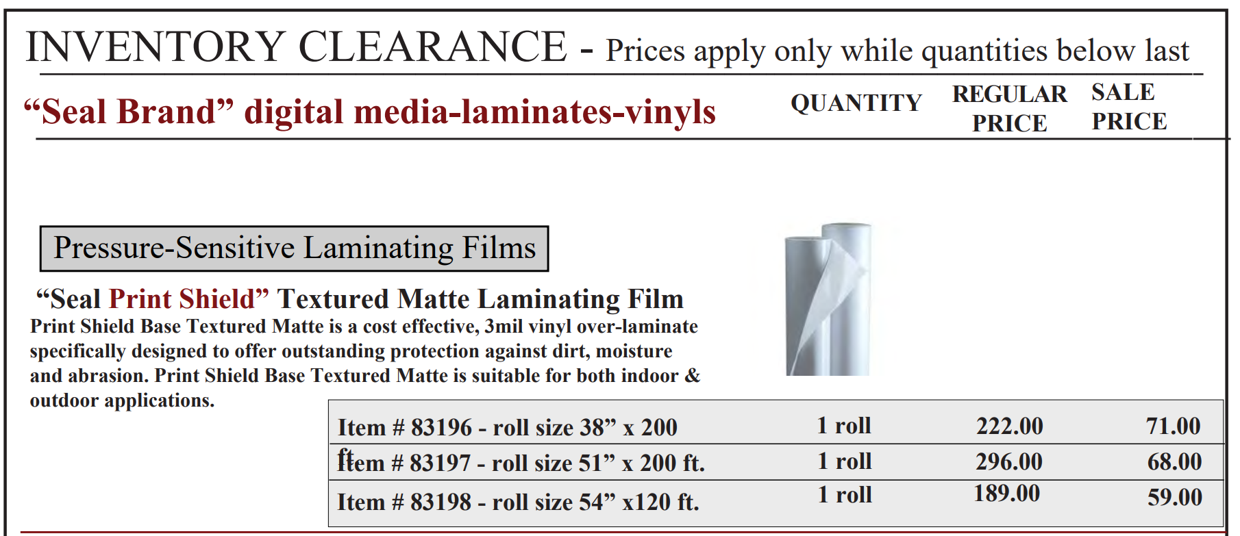 Laminates Vinyls 1 - INVENTORY CLEARANCE-Digital Media Laminates- Vinyls