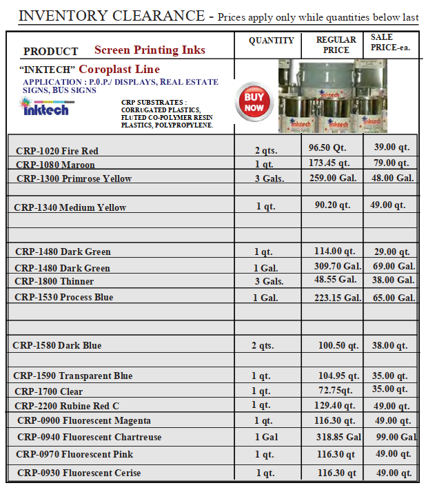 Untitled - INVENTORY SALE - Screen Printing Ink Inktech CRP Coroplast Line