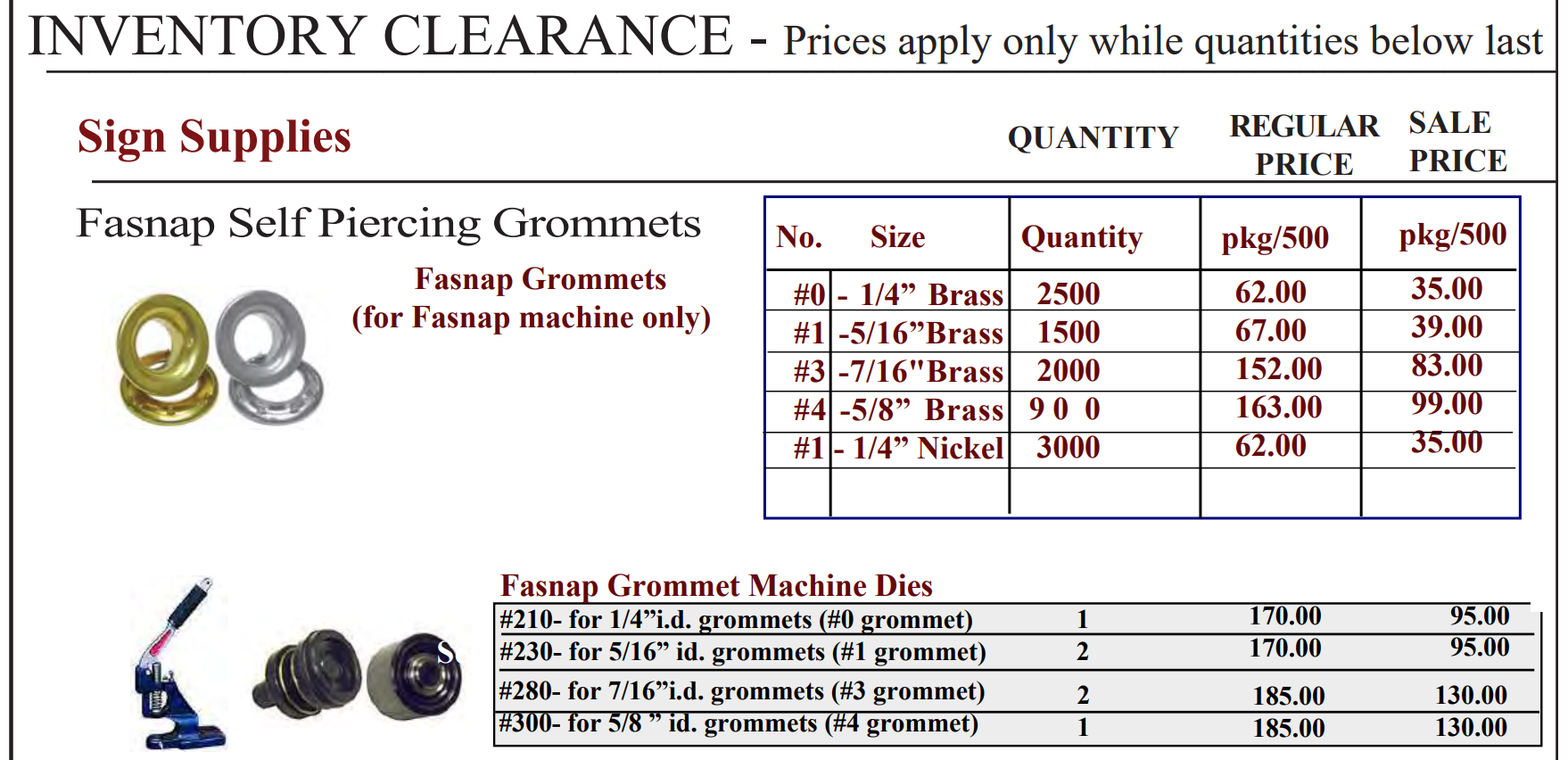 fasnap - INVENTORY CLEARANCE - Sign Supplies - Grommets & Accessories