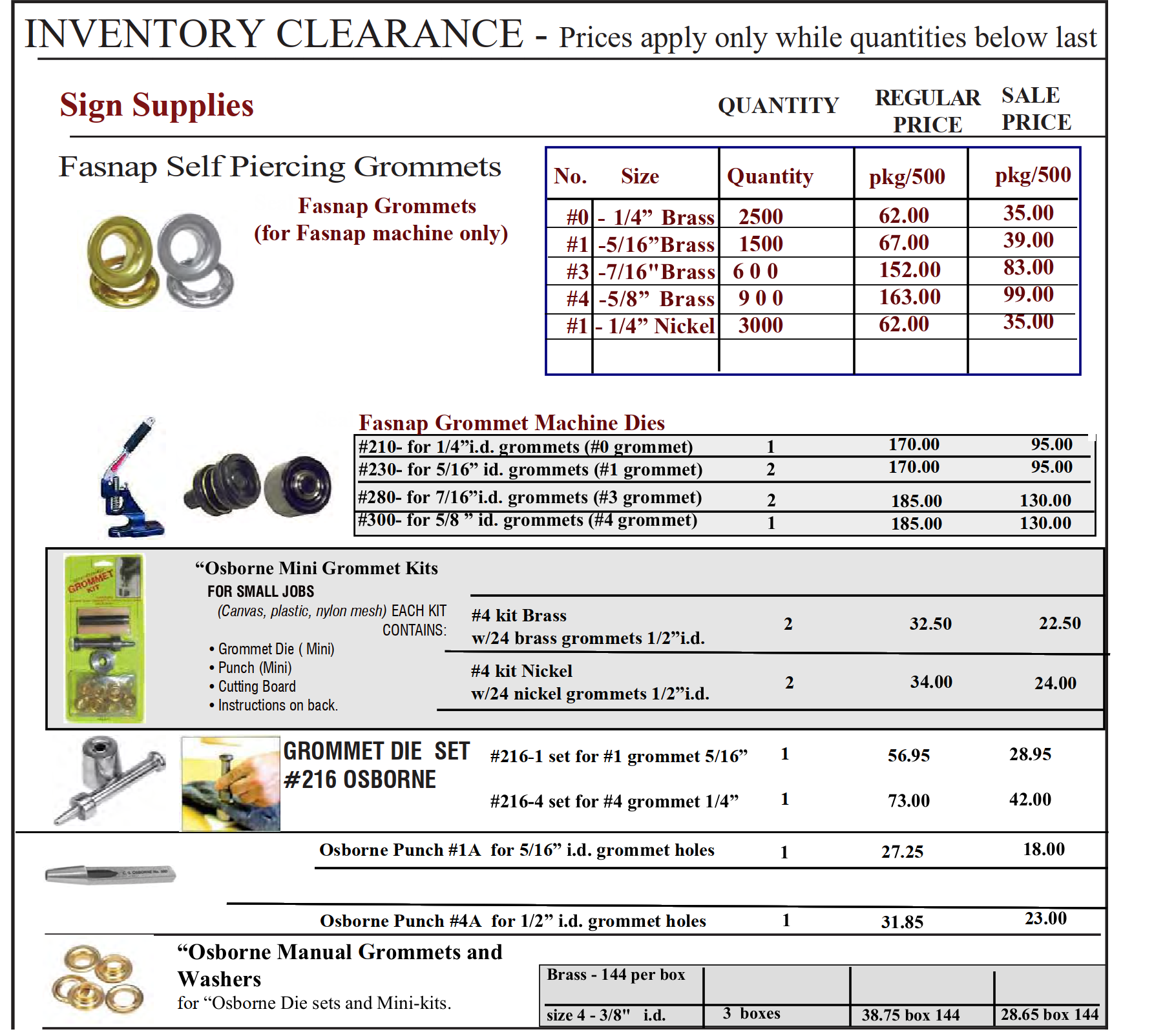 number 5 - INVENTORY CLEARANCE - Sign Supplies - Grommets & Accessories